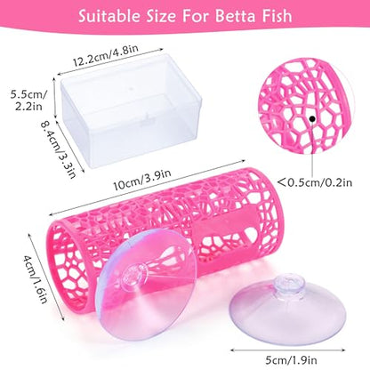 Betta Fish Tunnel Tank Accessories Safe Hollow Hammock Cave Aquarium Fish Toy Decor Hideout Tube Shelter with Suction Cups for Small Fish Shrimp Reptile Guppies Habitat (Hot Pink)