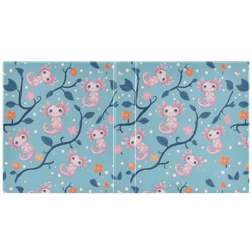 Cute Pink Axolotl Round Ring Binders 1.5 Inch Aquatic Plant Amphibian Blue 3 Ring Clipboard Binder for Office School Work Supplies File Folder 200 Sheet Capacity