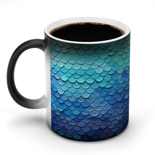 Heat Changing Mug Color Changing Mugs Blue Mermaid Fish Scale Printed Ceramic Heat Sensitive Coffee Cup Discoloration Mug Funny Mugs Magic Funny Art Mug
