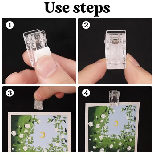 50 Pcs Self Adhesive Clips,Wall Clips for Hanging,Sticky Clips Tapestry Clips Photo Picture Poster Clips Plastic Spring Clips Hanging for Paper Tapestry Hangers Home and Office Christmas Decor(Clear)