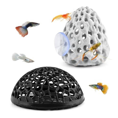 Shrimp Dome Hide, Be-TTA Habitat Fish Tank Tunnel with Suction Cup, Hollow Hemispherical Cave Aquarium Ornament for Small Fish Shrimp Guppy Hiding Resting(Color:White)