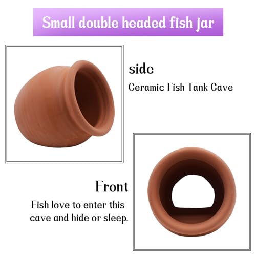 Saim Natural Clay Ceramic Cave Pot - Aquarium Fish Tank Decor Hideout for Betta Shrimp Cichlid Small Fish Breeding & Hiding Shelter Cute Ornament Aquatic Habitat- Large - size: Large