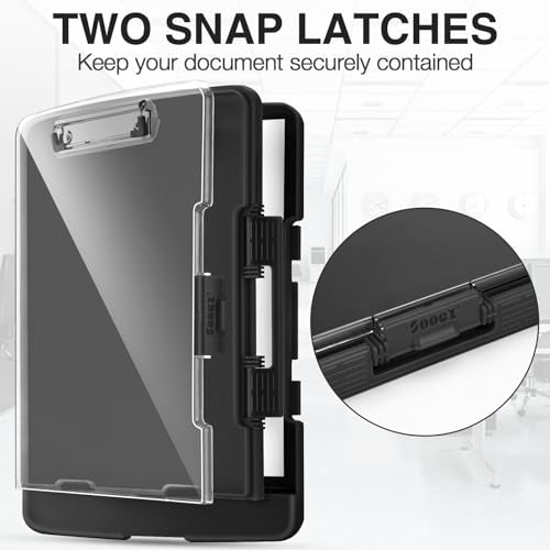 Sooez Original Clipboard with Storage & Pen Holder, Heavy Duty Clip Boards | Dual Compartment, Clearview, Dry Erase, High Capacity, Real Hinge, High Capacity, Pen Holder, Coach School & Office Supplies - color: Black
