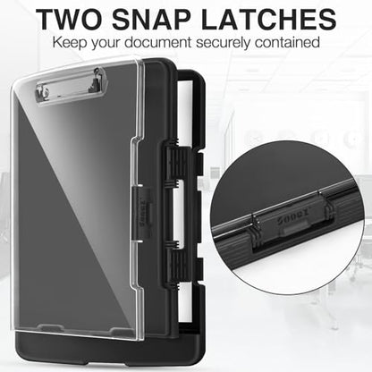 Sooez Original Clipboard with Storage & Pen Holder, Heavy Duty Clip Boards | Dual Compartment, Clearview, Dry Erase, High Capacity, Real Hinge, High Capacity, Pen Holder, Coach School & Office Supplies - color: Black