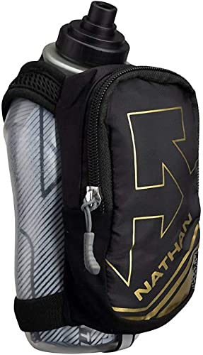 Nathan SpeedDraw Plus Insulated Handheld Water Bottle – Grip-Free Running Flask for Runners, Hiking, and Sports - color: Black / Metallic Gold
