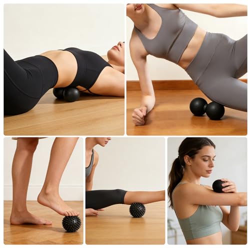 3-in-1 Massage Ball Set, Peanut Ball, Spiky, Lacrosse for Plantar Fasciitis | Includes peanut, spiky & lacrosse balls. For yoga, myofascial release, deep tissue massage, back neck shoulder pain relief.