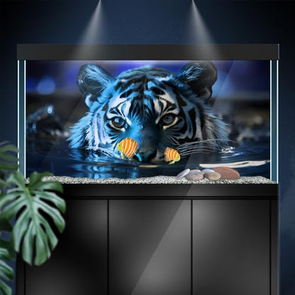 Aquarium Background Stickers - Tiger, Blue, Water, Reflection Self-Adhesive Fish Tank Reptile Terrarium Decor Poster (120 x 60 cm / (47.2 x 23.6 inches)) - size: 120 x 60 cm / (47.2 x 23.6 inches)