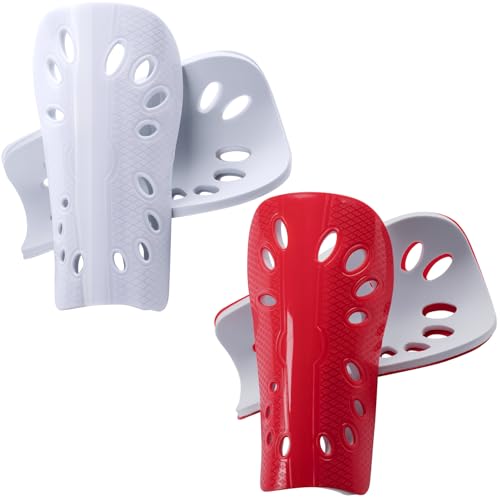 ANCIRS 2 Pair Soccer Shin Guards for Youth, Breathable Shin Guard Sleeves for Football Games, Protective EVA Cushion for Youth Men & Women - color: White & Red