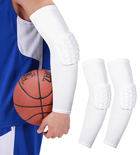 Honeycomb Anti Collision Padded Arm Sleeves - 2 Pack for Basketball, Football, Volleyball - color: White, size: Small