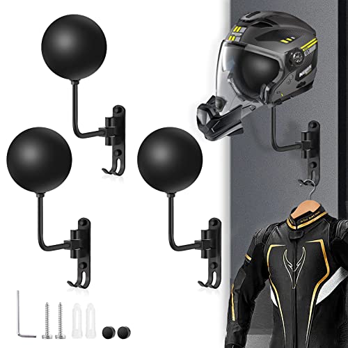 Kikerike Motorcycle Helmet Rack Wall Mount 180 Degree Rotation Metal Bike Helmet Holder Mount Bicycle Helmet Display Hanger Stand with 2 Hooks for Motorcycle Bike Baseball Rugby Helmet - Black, 3 Pcs - color: Black(3PCS)