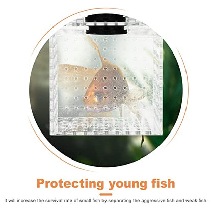 1Pc Aquarium Fish Box, Acrylic Fish Tank Breeding Box Juvenile Spawning Hatchery Incubator with Magnet for Shrimp Clown Guppy, 10.7x10.7x10.7cm