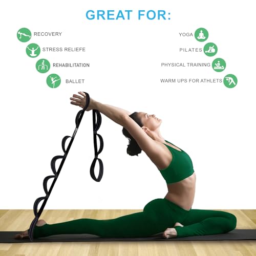A AZURELIFE Premium Durable Stretch Straps with Loops, Stretching Strap for Physical Therapy, Multi-Loop Yoga Strap Fitness Exercise Strap for Yoga, Pilates, Dance, Flexibility&Exercise - color: #1-Black