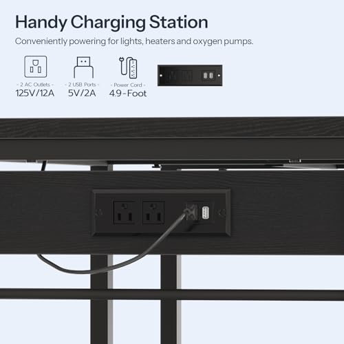 HOOBRO Fish Tank Stand with Power Outlet and LED Light, 20-29-37 Gallon Aquarium Stand with Storage Shelves, 30.7" L x 13.8" W, Reptile Tank Stand with Stable Metal Frame, Black BK80UDFT01G1