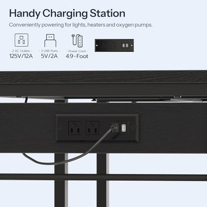 HOOBRO Fish Tank Stand with Power Outlet and LED Light, 20-29-37 Gallon Aquarium Stand with Storage Shelves, 30.7" L x 13.8" W, Reptile Tank Stand with Stable Metal Frame, Black BK80UDFT01G1