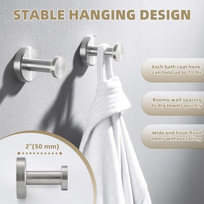 APLusee Brushed Nickel Bath Towel Hooks for Shower, 2 Pack, Wall Mounted - color: Brushed Nickel, size: 2 Pack
