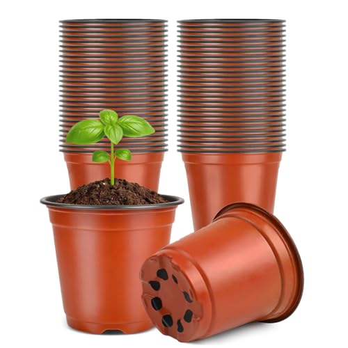 KINGLAKE 100 Pcs 4" Plastic Plants Nursery Pot/Pots Seedlings Flower Plant Container Seed Starting Pots,4 Inch,Red - color: Red, size: 4 Inch