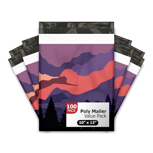 10x13 (100) Mountain Sunset Summer Designer Poly Mailers Waterproof Self Sealing Tear Resistant Polymailers Shipping Envelopes Premium Printed Bags For Small Businesses