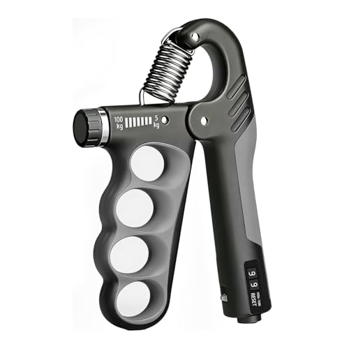 Hand Gripper Strengthener, 11-220LBs Adjustable Resistance Grip Strength Trainer with Counter, Forearm Exerciser for Injury Recovery and Muscle Building - color: Grey