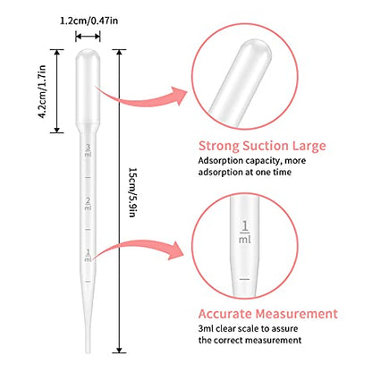 G2PLUS 100PCS 3ml Disposable Plastic Pipettes, Essential Oils Graduated Transfer Pipettes for Science Laboratory, Experiment, Essential Oils, Make up Tool - size: 3ml-100pcs