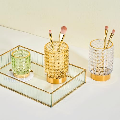 Makeup Brush Holder Organizer,Toothbrush Holders,Desk Pen Pencil Holder,Multifunctional Vintage Glass Brush Cup(A38-5-US/Green/S)