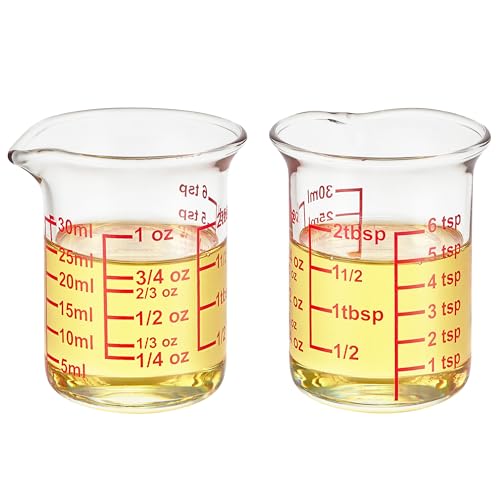 High Borosilicate Glass Measuring Cup with V-Shaped Spout, 30ml (1oz) | Pack of 2 – Precision Glass Measuring Cup for Kitchen & Bar