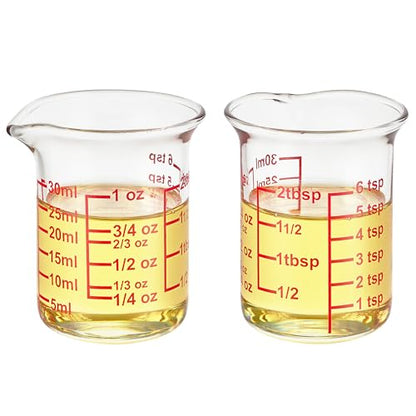 High Borosilicate Glass Measuring Cup with V-Shaped Spout, 30ml (1oz) | Pack of 2 – Precision Glass Measuring Cup for Kitchen & Bar