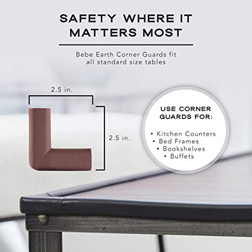 Bebe Earth - Baby Proofing Edge and Corner Guard Protector Set (16 Corners) - Safety Bumpers - Child Proof Furniture and Tables - Pre-Taped Bumper Corners (Brown)