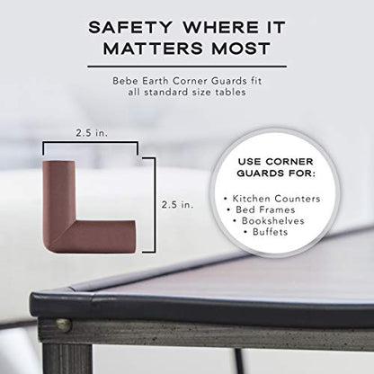 Bebe Earth - Baby Proofing Edge and Corner Guard Protector Set (16 Corners) - Safety Bumpers - Child Proof Furniture and Tables - Pre-Taped Bumper Corners (Brown)