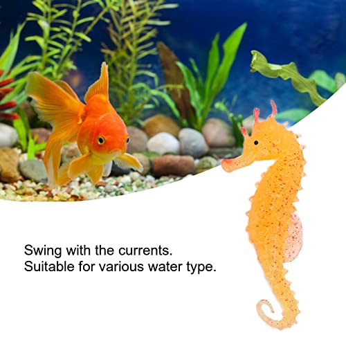 plplaaoo Simulation Seahorse Realistic Luminous Silicone Hippocampus Aquarium Decor with Suction Cup for Freshwater and Saltwater Fish Tanks 10 x 4cm (Yellow)