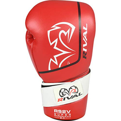RIVAL Boxing RS2V 2.0 Super Sparring Gloves - Uses a Single Strap, Hook and Loop System Instead of Laces, Soft Inner Lining - color: Red, size: 14 oz.
