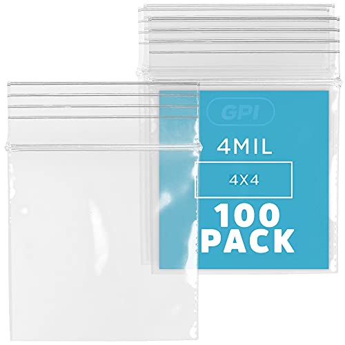 4" x 4" Small Reclosable Zip Bag - Heavy-duty 4 Mil, Bulk Case of 100 - Clear, Resealable Zip Top Lock for Storage & Packaging Food, Nuts, Bolts & Screws. - size: 4" x 4"