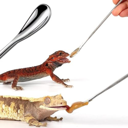3PCS Stainless Steel Reptile Feeding Tongs with Rubber Tip,10.6” Straight&Curved Long Aquarium or Craft Tweezers,Bearded Dragon Reptile Gecko Frog Snakes Tank Enclosure Accessories (Tweezers&Spoon)
