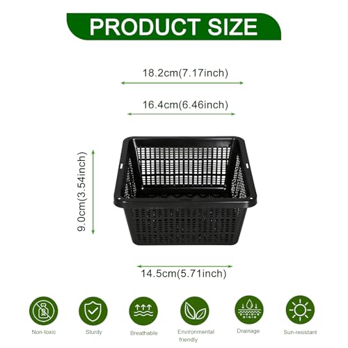 12 Pcs 7 Inch Aquatic Plant Baskets for Hydroponics Water Garden Plant Pots Black Plastic Mesh Basket Square Plastic Mesh Pond Containers for Live Aquarium Plants
