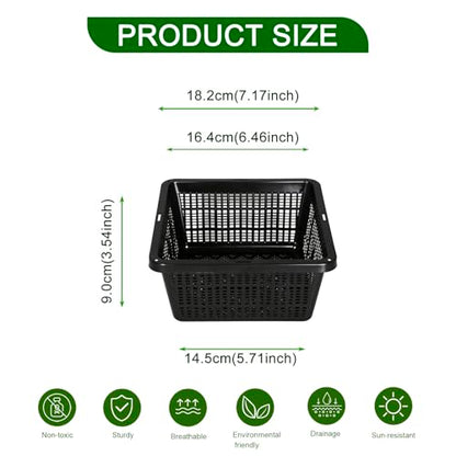 12 Pcs 7 Inch Aquatic Plant Baskets for Hydroponics Water Garden Plant Pots Black Plastic Mesh Basket Square Plastic Mesh Pond Containers for Live Aquarium Plants