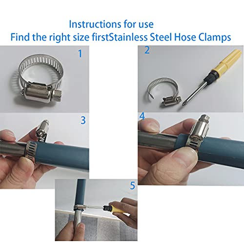 Hose Clamp, 10 Pack 304 Stainless Steel Adjustable 6-51mm Range Worm Gear Hose Clamp, Fuel Pipe Clamps for Automobiles, Pipelines and Mechanical Application