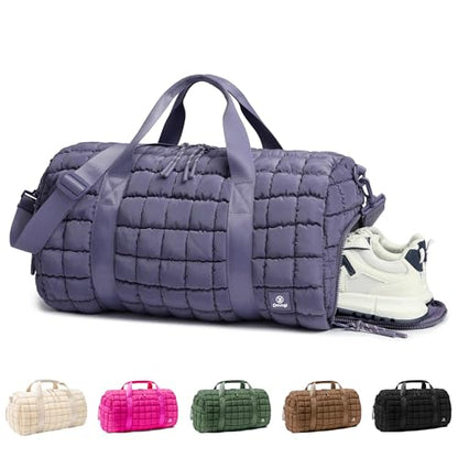 Quilted Gym Bag for Women,Duffle Bag for Travel with Wet Pocket,Carry on Weekender Bags for Women,Travel Bag with Shoe Compartment(Purple) - color: Purple