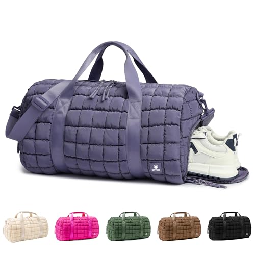 Quilted Gym Bag for Women,Duffle Bag for Travel with Wet Pocket,Carry on Weekender Bags for Women,Travel Bag with Shoe Compartment(Purple) - color: Purple