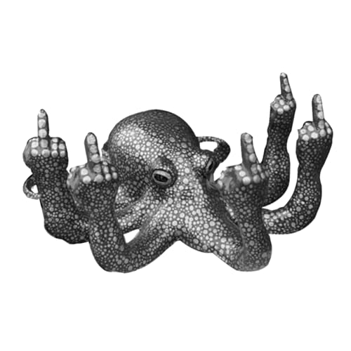 Funny Resin Octopus Statue, Fish Tank Decor, Angry Octopus with Luminous Gesture, for Indoor Aquarium Ornaments Decoration (Black) - color: Black