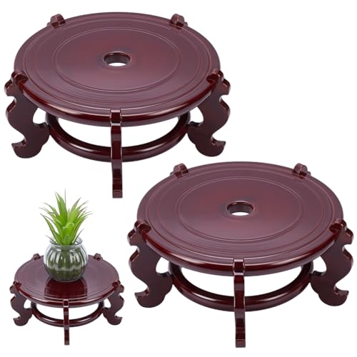 2 Pcs Wooden Plant Stands Indoor, 7.5" Diameter Chinese Oriental Decorative Sturdy Plant Stand for Vases, Planters Mini Fish Tanks (Brown) - size: 7.5 Inch