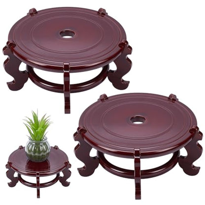 2 Pcs Wooden Plant Stands Indoor, 7.5" Diameter Chinese Oriental Decorative Sturdy Plant Stand for Vases, Planters Mini Fish Tanks (Brown) - size: 7.5 Inch
