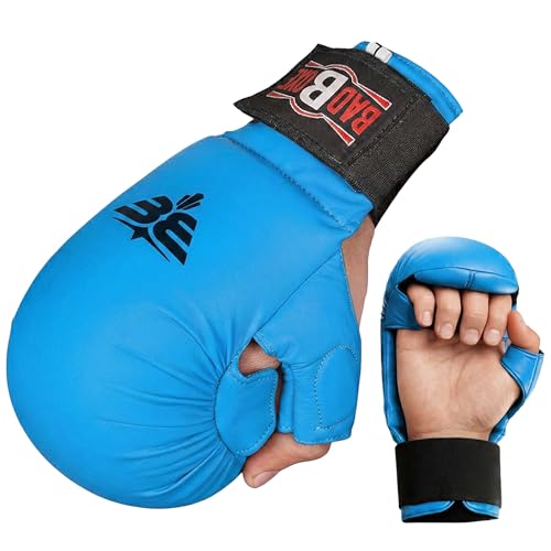 Professional WKF Karate Training Mitts | Karate Gloves with Thumb Elastic/Hook & Loop Closing | Premium Sizing - color: BLUE, size: Large