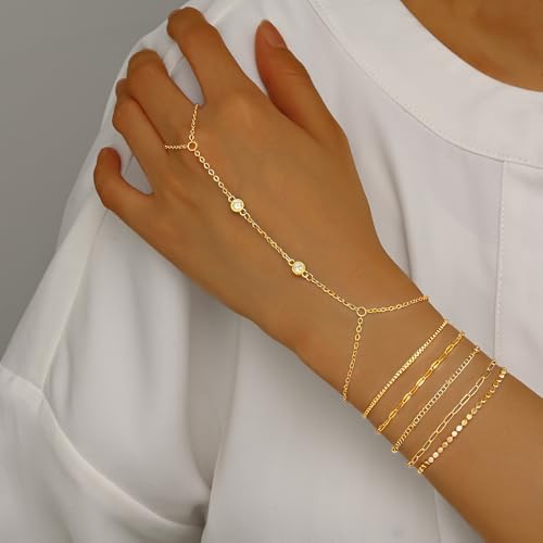 18K Gold Plated Small Cross Bracelet for Women | Tiny Cute Cross Bracelets | Beaded Bracelet | Hip Hop Knot | Hand Chain Bracelets | Gold Jewelry Gifts for Women - color: Gold Hand Chain 3#