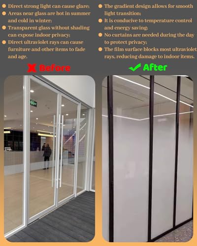 Shower Door Privacy Waterproof Film Two Way Frosted, Gradient Glass Film for Cabinets Meeting Room Windows, Window Cling for Privacy Aquarium(Style A,HxW 152x1500cm/4.9x49ft)