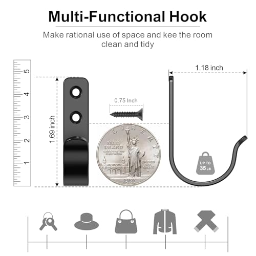 15-Pack Black Metal Wall Mount Hooks for Hanging Coats & Towel - color: 15PCS Wide Black hook