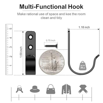 15-Pack Black Metal Wall Mount Hooks for Hanging Coats & Towel - color: 15PCS Wide Black hook