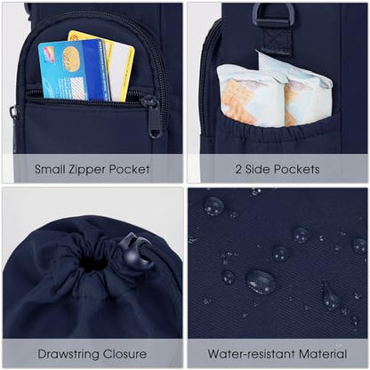 sportsnew 40oz Insulated Crossbody Water Bottle Bag Gym Hiking Phone Pocket - color: Navy Blue