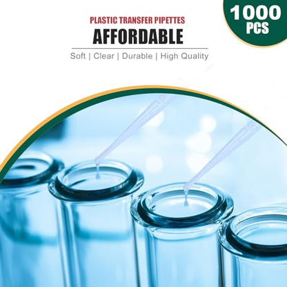 𝟭𝟬𝟬𝟬𝗣𝗰𝘀 𝟯𝗺𝗹 Dropper Pipettes + 100 PCS 3ML Dropper Pipettes- Plastic Transfer Pipette for Lab Science, Essential Oil, DIY Art, Medicine - Excellent Suction Without Leakage