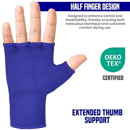 RDX Boxing Hand Wraps Inner Gloves Men Women, Half Finger Elasticated Bandages, Under Mitts Fist Protection, Muay Thai, Kickboxing, MMA, Martial Arts Speed Bag Punching Training - color: Blue White, size: X-Large