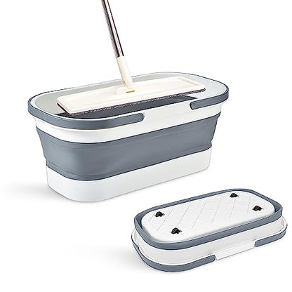 Collapsible Plastic Bucket with Wheels 12L (3.17 Gallon) for House Cleaning, Camping, and RV - Multi-Purpose Rectangular Handy Basket for Cleaning Mop - Lightweight and Portable (Grey) - color: 12l-grey