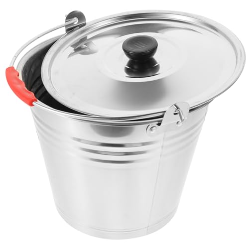 1Pc Durable Stainless Steel Water Bucket with Lid Multi Purpose Storage Container for Household Use Easy to Clean Comfortable Handle